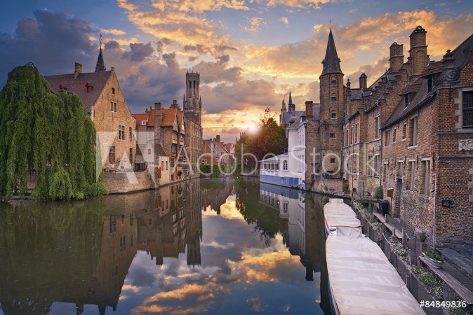 Picture of Bruges Image of Bruges Belgium during dramatic sunset